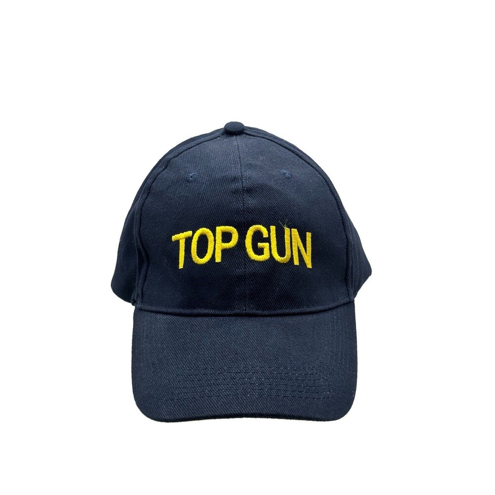 Top Gun Movie Hat Cap Navy Blue Embroidered Yellow Text  Adjustable
